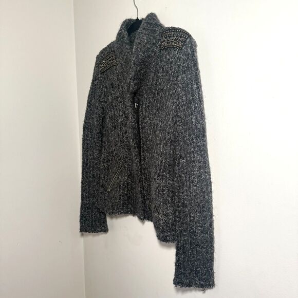 Culture Calvari Knit Cardigan Beaded Shoulder Detail Military Zippers S‎ - Picture 2 of 8